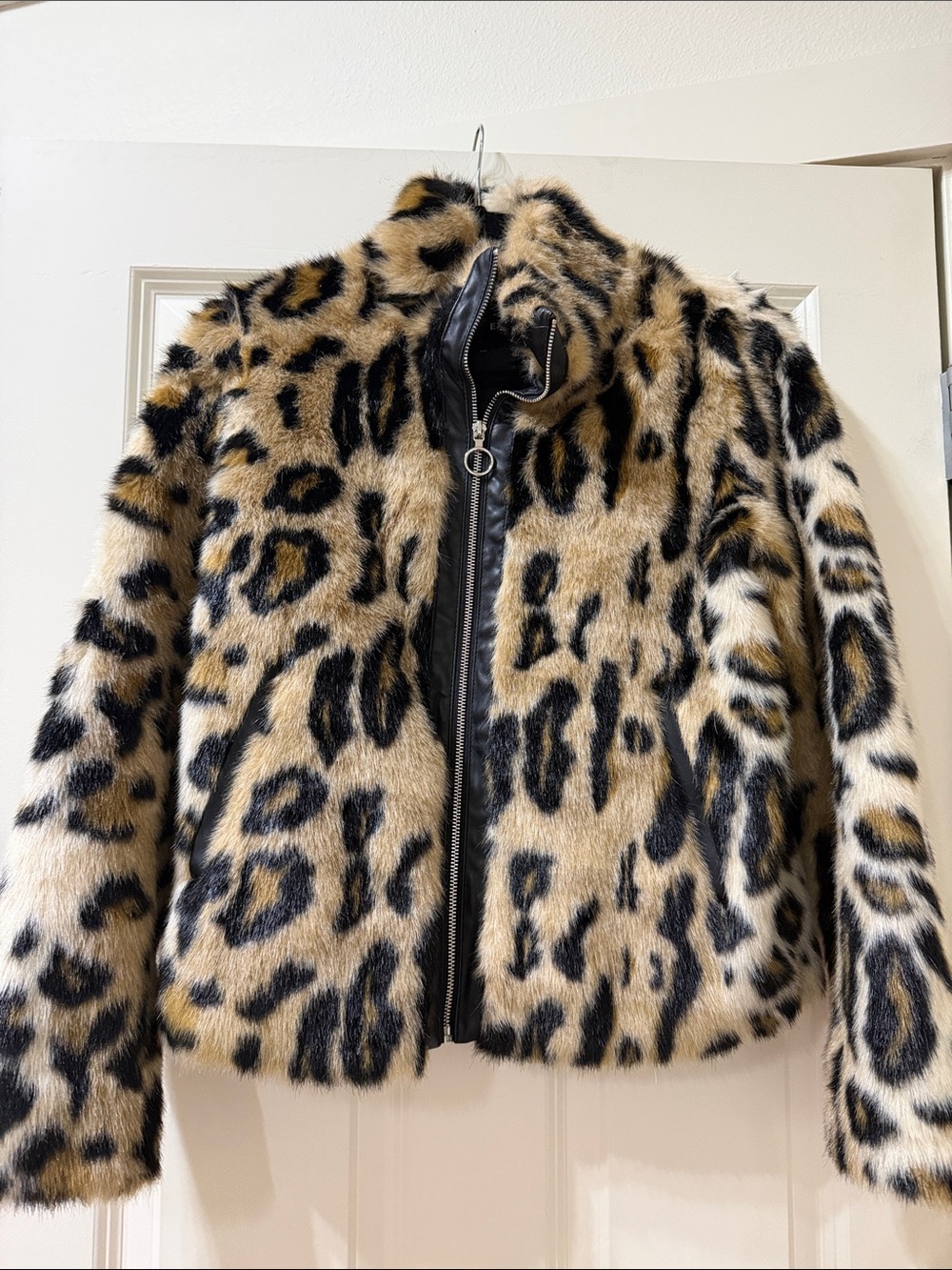 Express Leopard Print Faux Fur Teddy Jacket